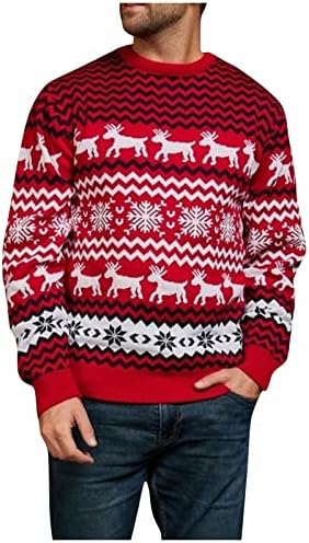 סוודר חג המולד של Dudubaby גברים סוודר חג מולד סוודר חמים סוודר צוואר עגול סוודר שרוול ארוך