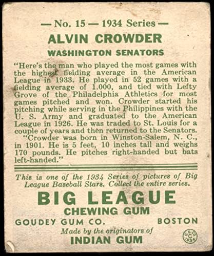 1934 גודיי בייסבול רגיל קלף 15 אלווין קראודר מהסנאטורים בוושינגטון טוב