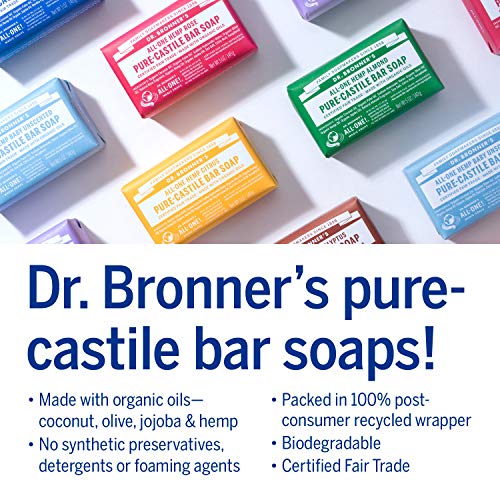 דר ברונר-סבון בר-קסטיל טהור-מיוצר עם שמנים אורגניים, לפנים, לגוף ולשיער, עדין ולחות, מתכלה, טבעוני,