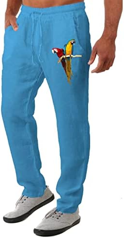 מכנסי טרנינג של Badhub לגברים מכנסי פשתן כותנה רכה רכה רופפת מכנסיים רחבים מכנסי רגל רחבים