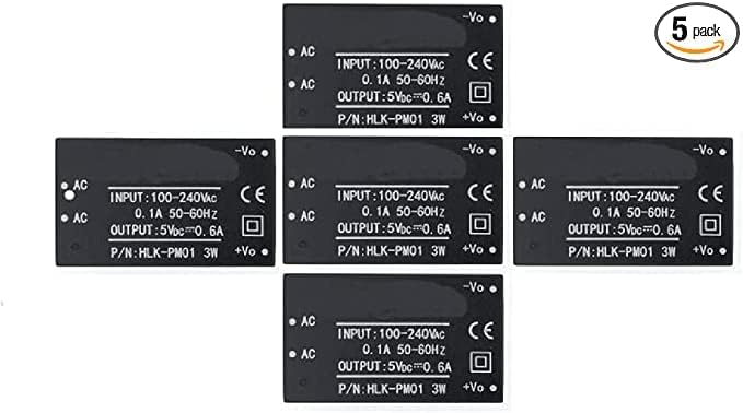 PMMCON 5 PCS HLK-PM01 AC-DC 220V עד 5V מדרגה מוטלת ספק מודול מתג משק בית