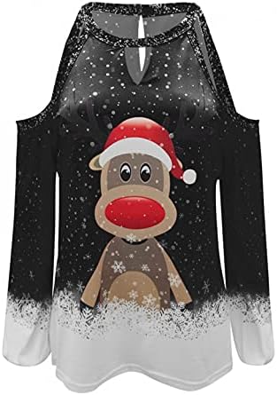 חולצת כתף קרה לחג המולד לנשים מכוערות סוודר חג מולד חג המולד מצחיק של פתית שלג איילים הדפסת סווטשירט