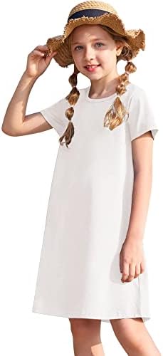 ארשינר בנות שמלת ילדים קצר שרוול מוצק צבע מזדמן חולצה שמלה
