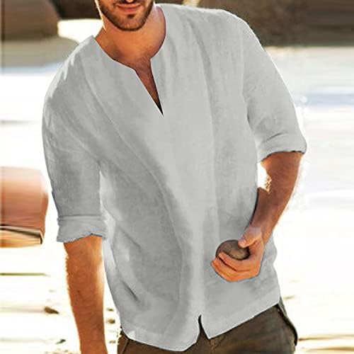 MMNOTE לגברים כותנה שקיקה תערובת צבע אחיד 3 רבע V צוואר חולצות חולצות חולצות חולצות