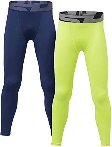 TSLA 1 או 2 חבילות נערים נוער UPF 50+ מכנסי דחיסה שכבתיים, טייץ ריצה יבשה קרירה, חותלות אימון מתיחות