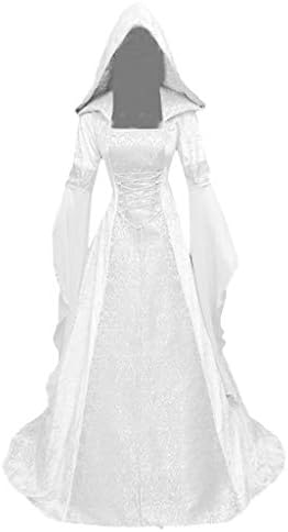 ליל כל הקדושים שמלת נשים בציר ברדס מכשפה גלימת שמלת חצוצרת שרוול מימי הביניים חתונה שמלת ליל כל הקדושים