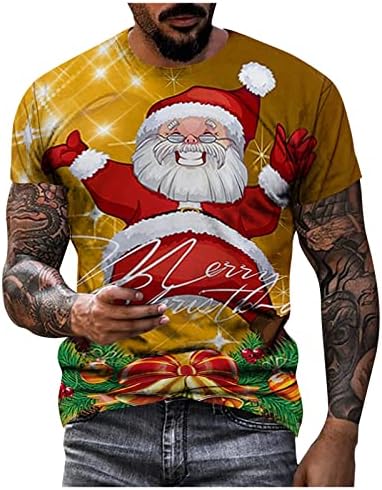 חולצות טריקו של שרוול קצר לחג המולד של XZHDD לגברים, חג המולד מצחיק סנטה קלאוס מודפס מפלגה מזדמנת