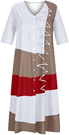 נשים כפתור מטה שמלת חולצה רופפת מקסי קפטן שרוול HAFT V צוואר שמלות ארוכות בוהו 2023 שמלת קיץ טרנדית