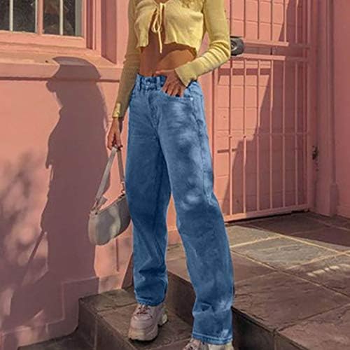 נשים אופנה פלוס ג'ינס בגודל ג'ינס מותניים גבוהים כיס רופף בכיס כחול צבע מוצק מכנסי ג'ינס מכנסי ג'ינס