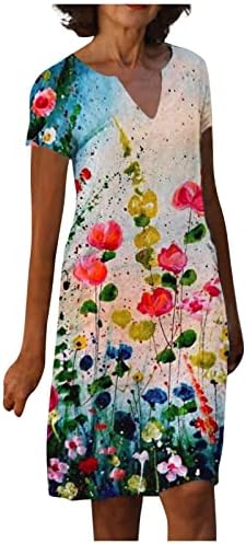 שמלת התאמה והתלקחות לנשים, אופנה לנשים קיץ מיקום חדש הדפס שמלת שרוול קצר צווארון