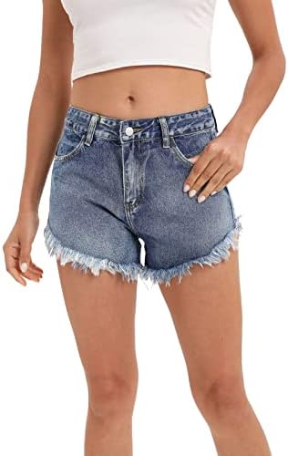 Beuu's Mid מותניים המותניים האמריקאיות הדפסים קרועים מכנסיים קצרים מקופלים שולי מקופל קיץ מזדמן ג'ינס