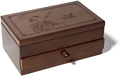 Seewoode AG205 מחזיק תכשיטים שכבה כפולה מעץ עם קיבולת גדולה של קופסת קטיפה שרשראות שרוולים איפור מברשות
