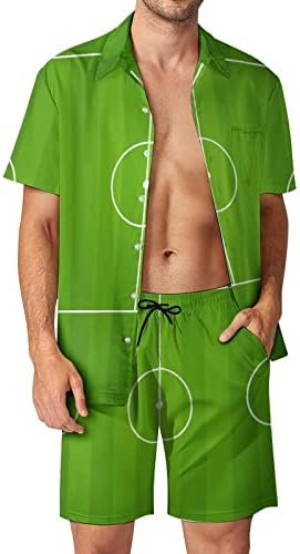 נושא מגרש כדורגל דשא ירוק תלבושות חוף של גברים 2 חלקים כפתור הוואי למטה חולצה עם שרוול קצר וחליפות מכנסיים
