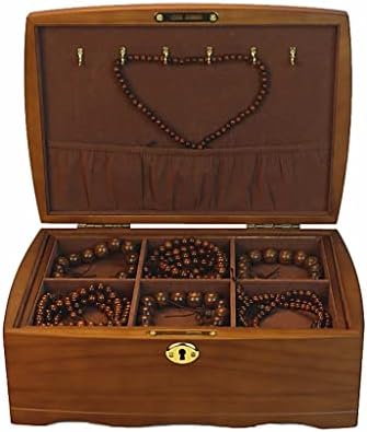 קופסא תכשיטי עץ עם מנעול שכבה כפולה בציר אחסון צמיד טבעת שרשרת ארגונית אריזת תצוגת ארון