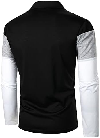 XZHDD שרוול ארוך חולצות פולו לגברים, צוואר כפתור קדמי קדמי פונה למטה טלאים מפוספסים חולצה מזדמנת חולצה