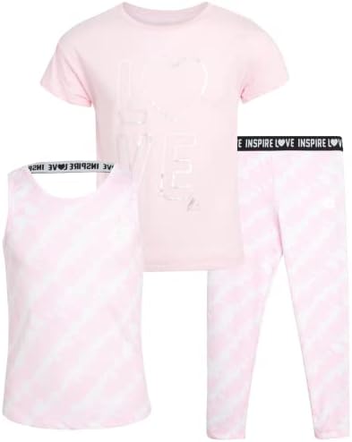 סט בגדי פעילות של RBX בנות - חולצת טריקו של ביצועי שרוול קצר, גופייה וחותלות קאפרי