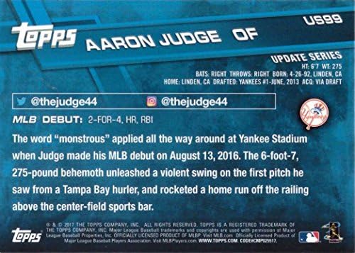 2017 Topps Update Baseball US99 AARON שופט טירון כרטיס הבכורה - פוגע בריצה ביתית בליגה ראשונה AT -BAT