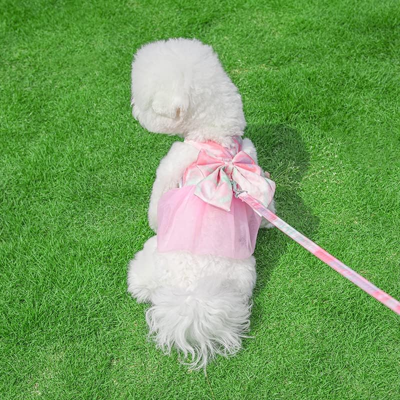 שמלת רתמת כלבים של HDKUW עם סט רצועה, שמלת כלב קשת מתוקה טוטו רכה בגדי חיות מחמד לחתולים גור כלבים קטנים