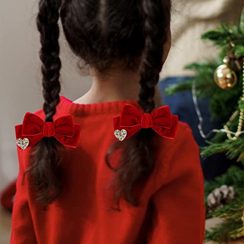 אדום קטיפה שיער קשתות חמוד חג המולד ולנטיין בית ספר שיער קליפים בעבודת יד שיער אבזרים לילדים בנות תינוקות
