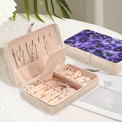 innewgogo פרחים סגולים קופסא תכשיטים קטנים מארגן תכשיטים עור PU תכשיטים נרתיק ליום חתונה