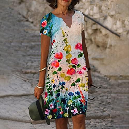שמלות מקסי של קיץ לנשים 2023, אופנה לנשים קיץ מיקום חדש הדפס שמלת שרוול קצר צווארון