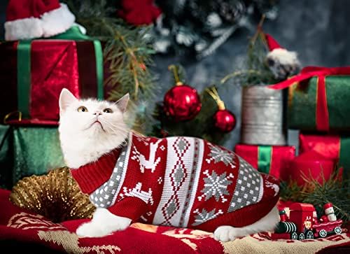 COOSHOU 3PCS סוודר כלבי חג המולד תחפושת חג המולד חתול בגדים סריגים חתול כחול לבן וחג המולד סוודרים אדומים