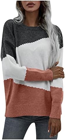 Prdecexlu שנה חדשה שרוול ארוך סוודרים מגניבים לנשים טוניק טלאים טלאים נוחות צבע חולצות סרוגים סרוגים
