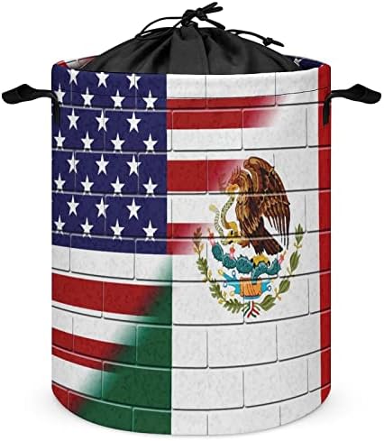 ארהב מקסיקו דגל גבול קיר מתקפל סל כביסה גדול סל כביסה קל משקל אחסון סל צעצוע ארגונית עם ידיות