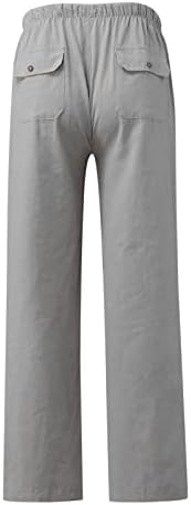 מכנסי פשתן של Kcjgikpok, מכנסי פשתן, מותניים רגילים רגליים רגליים עם רגליים ישר מכנסי פשתן כותנה עם