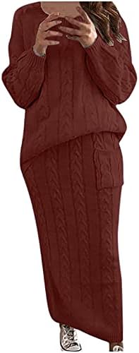 חליפת סוודר לנשים סריגים שמלה שני חתיכות מוגדרות סט חצאית סרוג סרוג עם שרוול ארוך