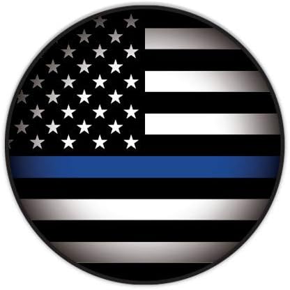 GT גרפיקה קו כחול דק קו דגל אמריקאי עיגול תומך במשטרה - מדבקה עמיד למים של ויניל