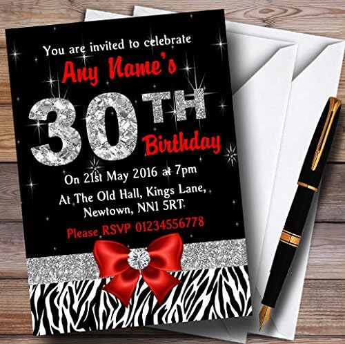 גן החיות של גן החיות היה יהלום אדום וזברה הדפיסו הזמנות בהתאמה אישית למסיבת יום הולדת 30