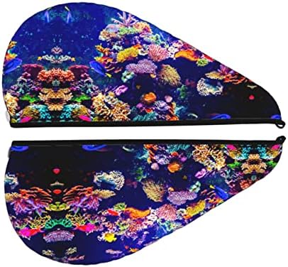 שונית אלמוגים דו -אלמונית דגים אקווריום מודפס כובע שיער יבש, אבזם נשים אבזם מים גבוהים סופגים, מתאימה