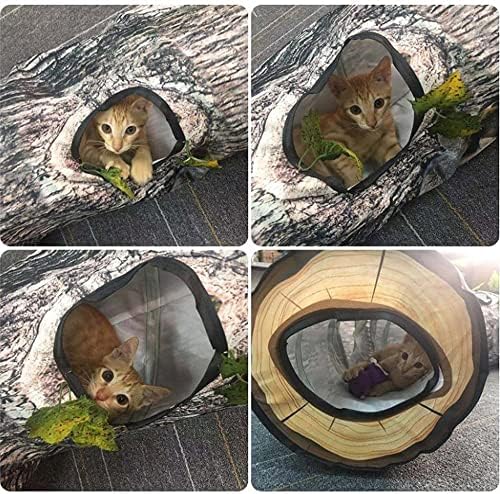 איימי חתול מנהרות מתקפל לחיות מחמד צינור-אינטראקטיבי עץ גזע חתול פעילות לשחק מנהרות עם חורי הצצה בפלאש